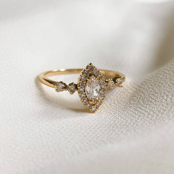 Jewelry - Gold Marquise Halo Vintage Diamond Ring